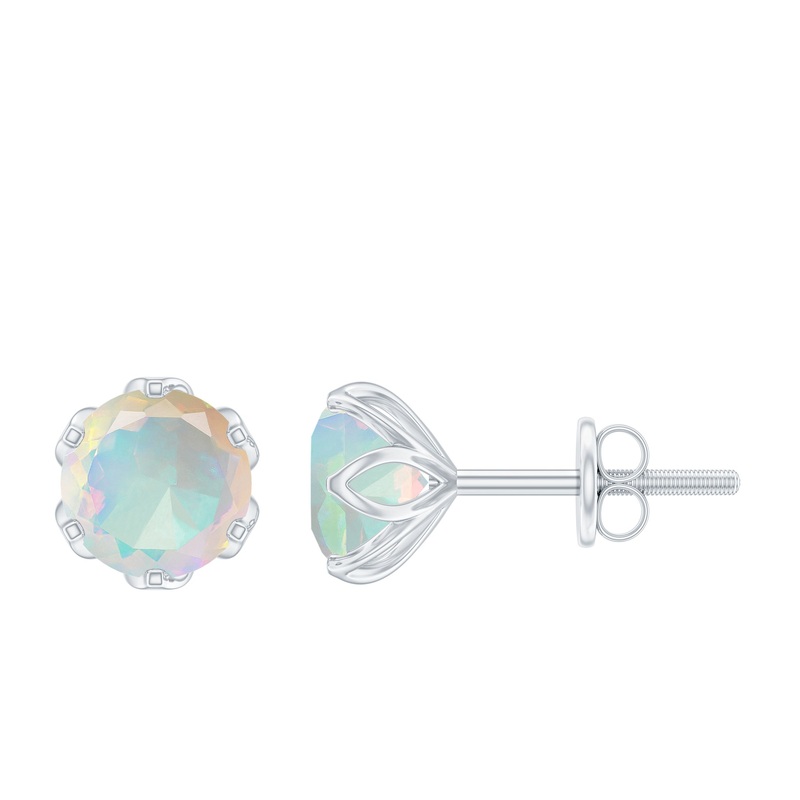 1.5 CT Round Cut Ethiopian Opal Solitaire Stud Earrings
