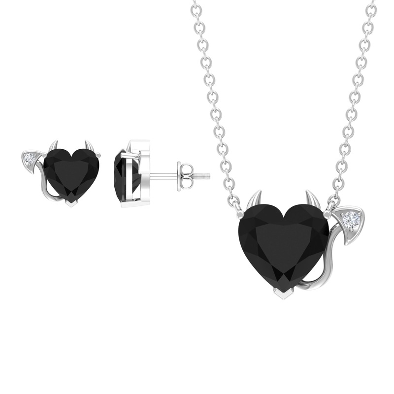 Lab Grown Black Diamond Heart Gothic Jewelry Set with Moissanite