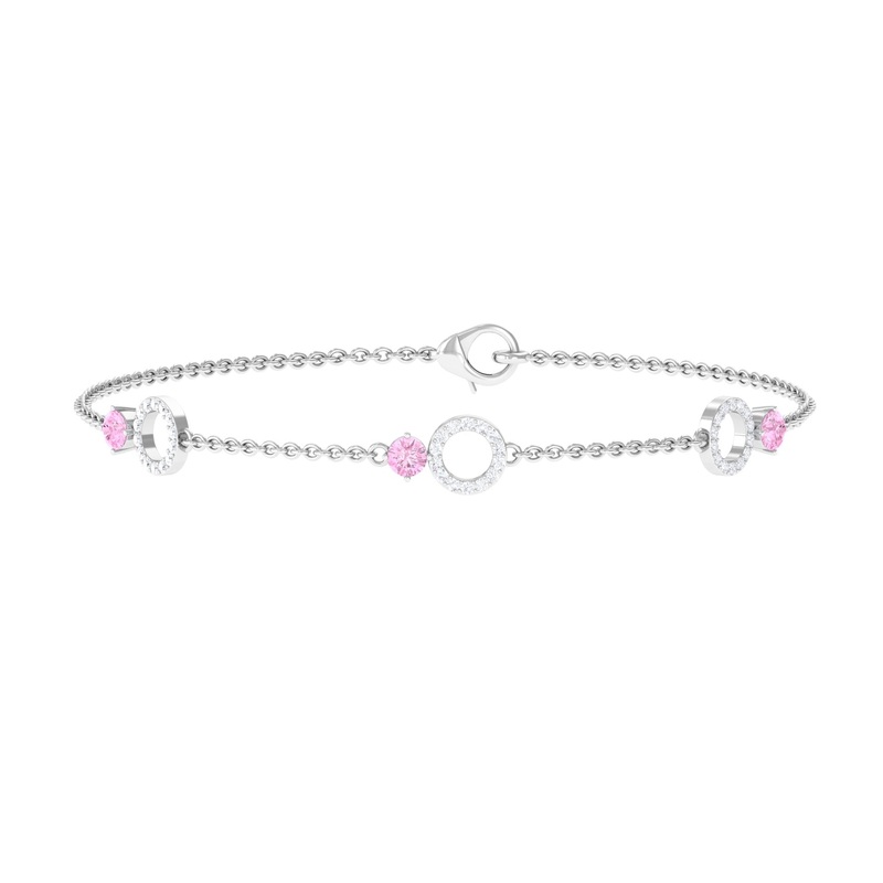 Minimal Pink Sapphire and Diamond Station Chain Bracelet