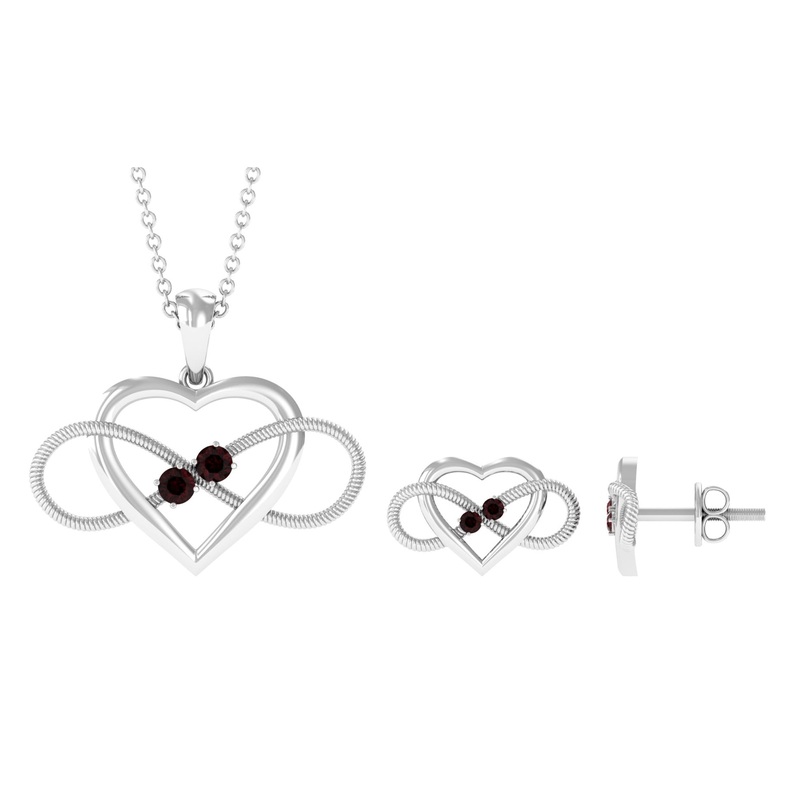 Natural Garnet Heart Infinity Jewelry Set