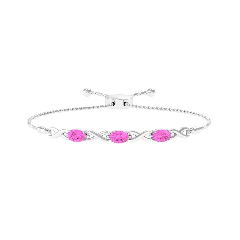 Oval Shape Pink Sapphire Infinity Link Bolo Bracelet