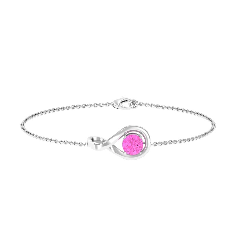 Simple Round Pink Sapphire Infinity Chain Bracelet