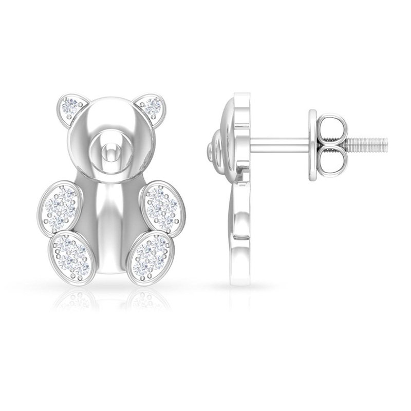 Teddy Bear Stud Earrings for Women with Diamonds