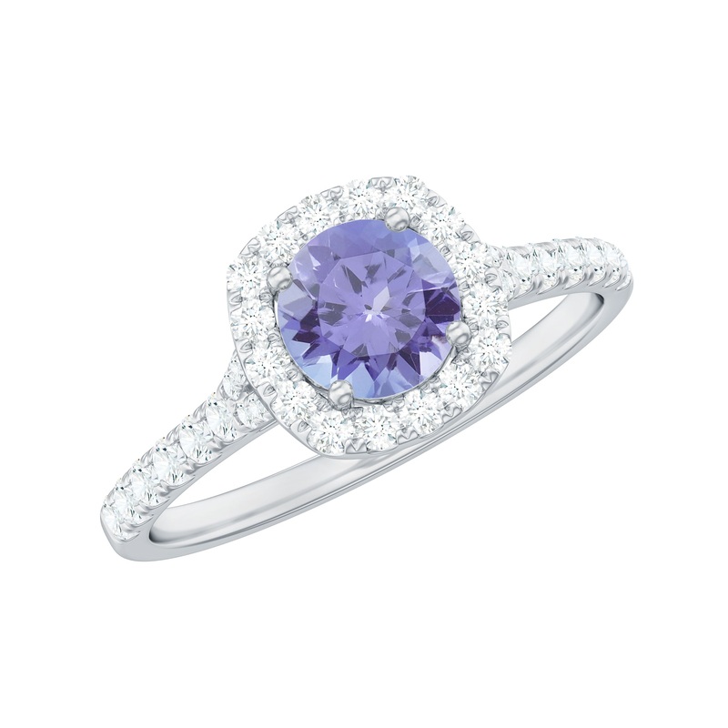 1.5 CT Round Shape Tanzanite and Diamond Floating Halo Designer Ring