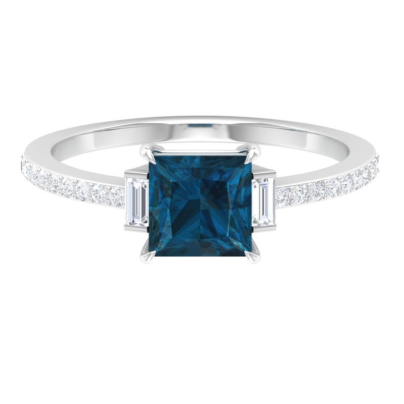 1.50 CT London Blue Topaz Promise Ring with Diamond Side Stones