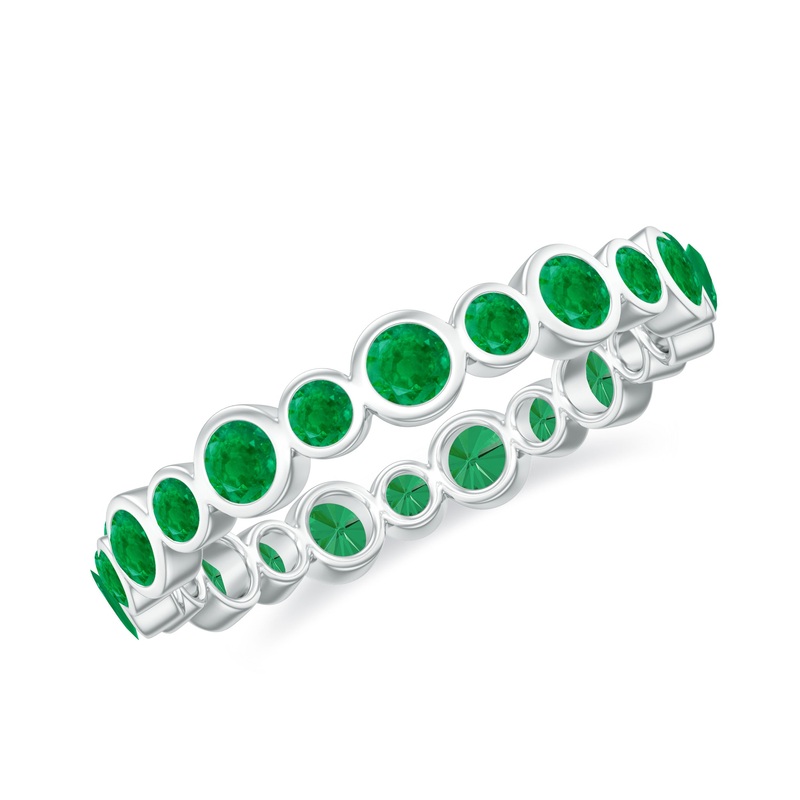 1 CT Emerald Uneven Eternity Ring in Bezel Setting