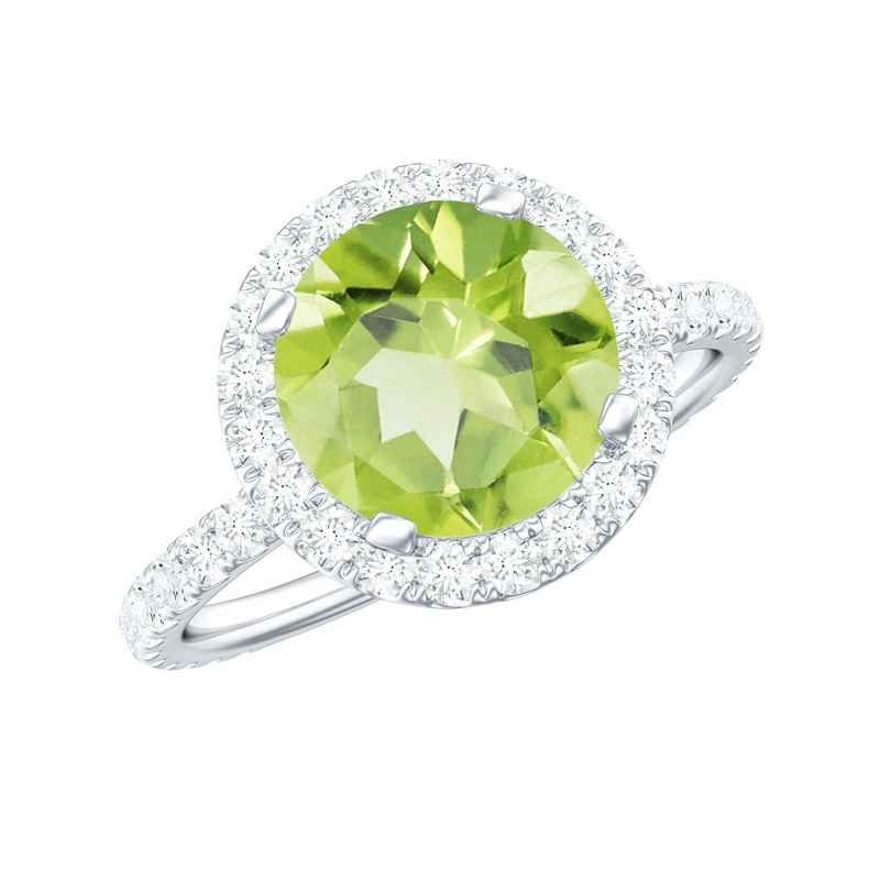 1 CT Peridot Solitaire Ring withMoissanite Accent Ring