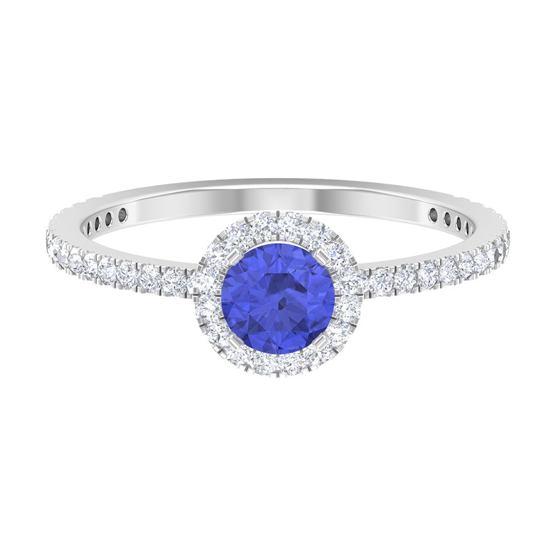 1 CT Tanzanite Solitaire Ring with Diamond Halo