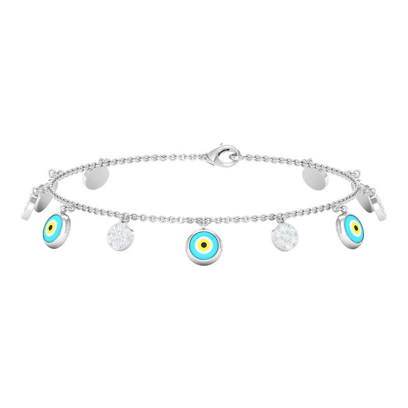 Diamond Evil Eye Chain Charm Bracelet