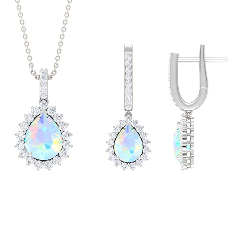 Ethiopian Opal and Moissanite Teardrop Jewelry Set