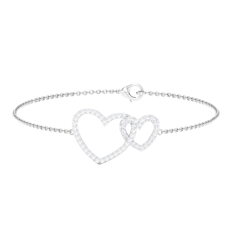 Natural Diamond Interlock Twin Heart Chain Bracelet