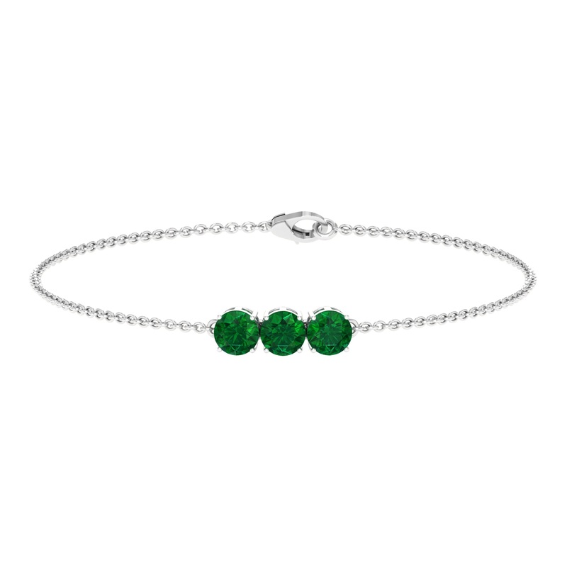 Natural Emerald Three Stone Chain Bracelet