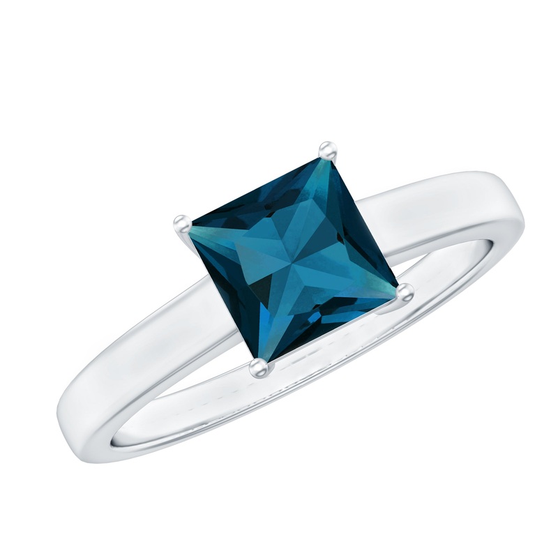 Princess Cut London Blue Topaz Solitaire Engagement Ring