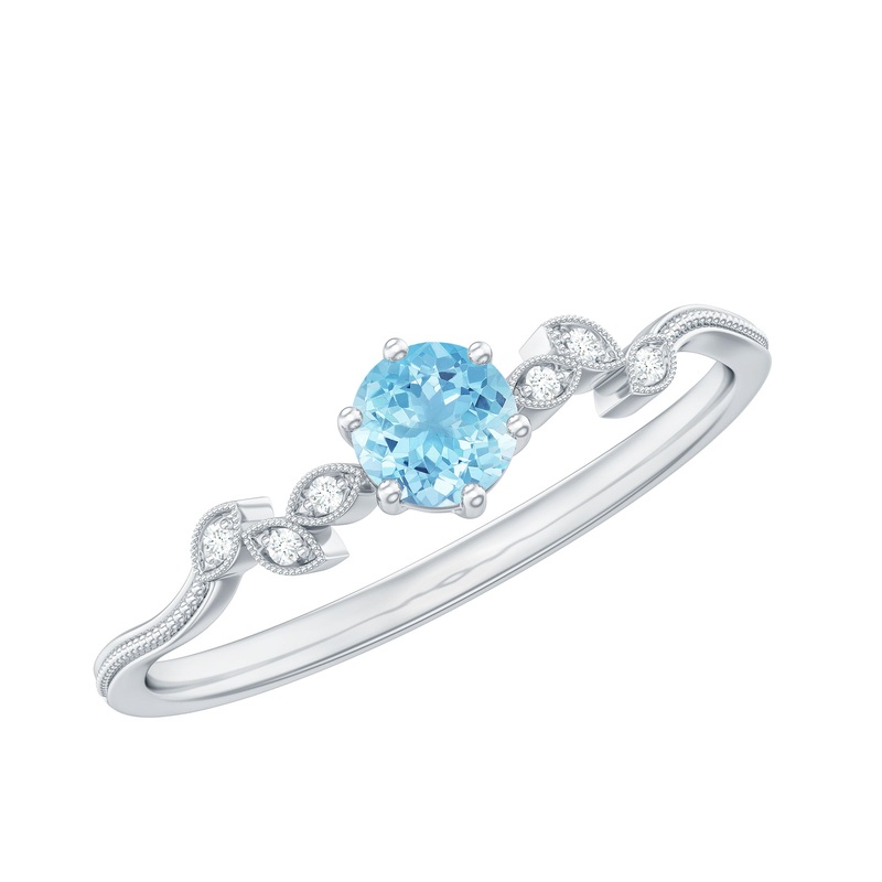 Round Aquamarine Diamond Nature Inspired Promise Ring