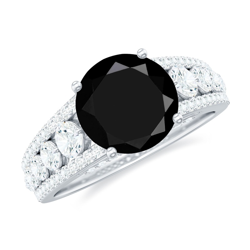 Round Black Onyx and Moissanite Statement Engagement Ring
