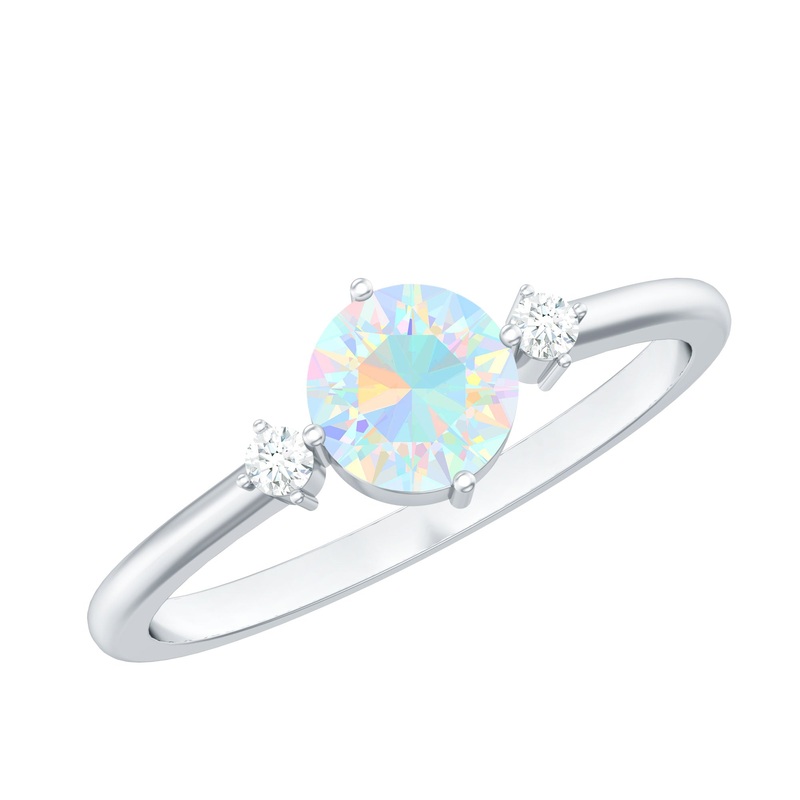 Round Ethiopian Opal Solitaire Promise Ring with Diamond