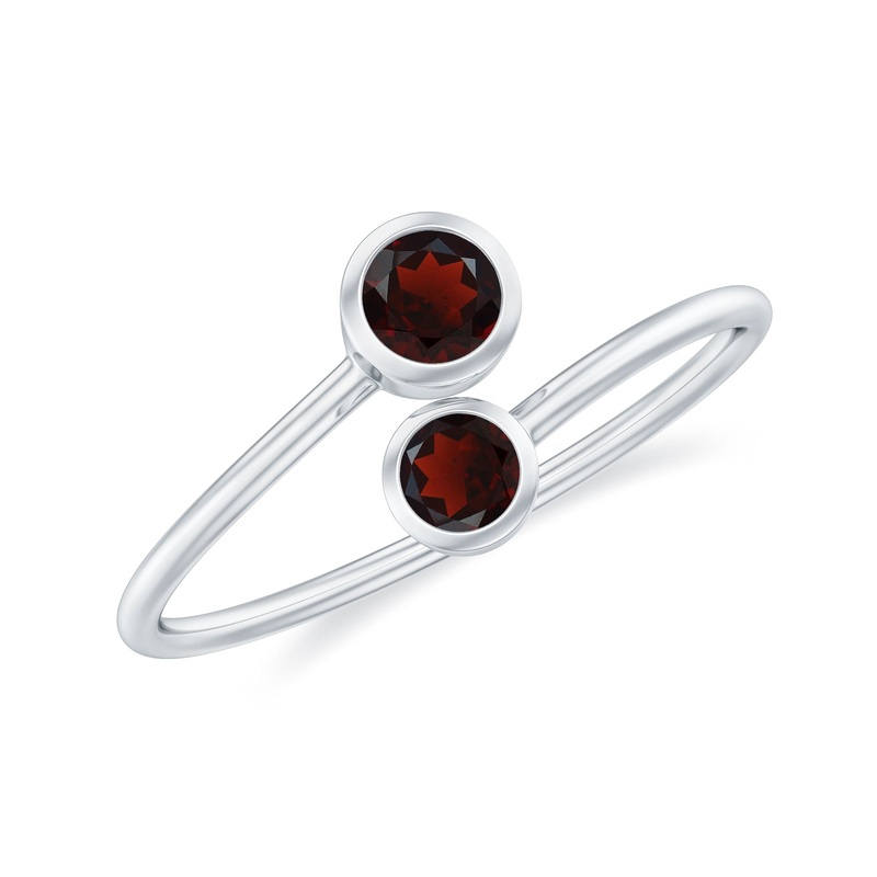 Round Garnet 2 Stone Bypass Promise Ring