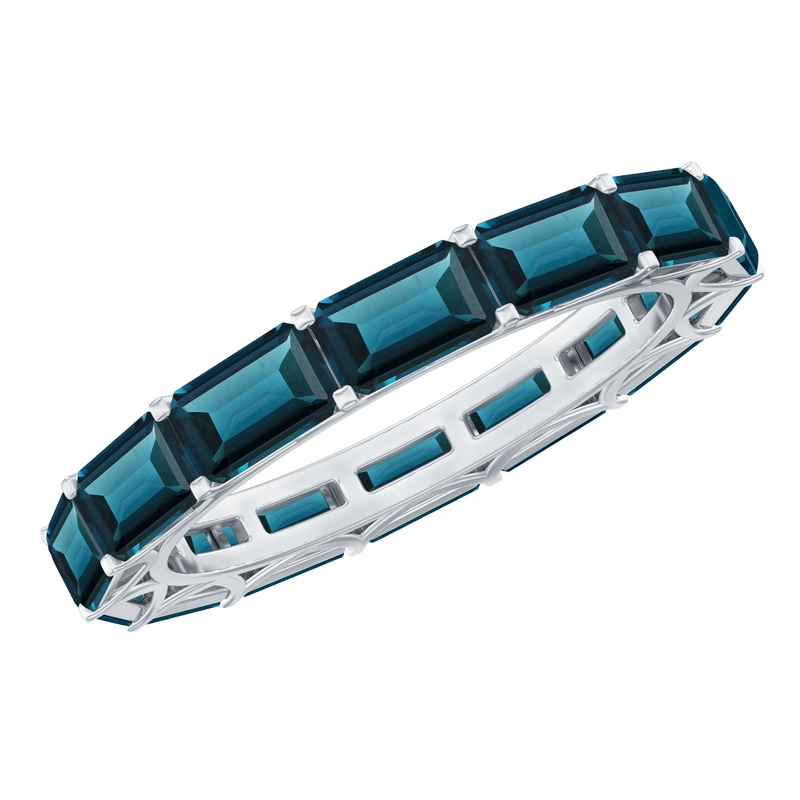 Shared Prong Set Octagon Cut London Blue Topaz Eternity Ring