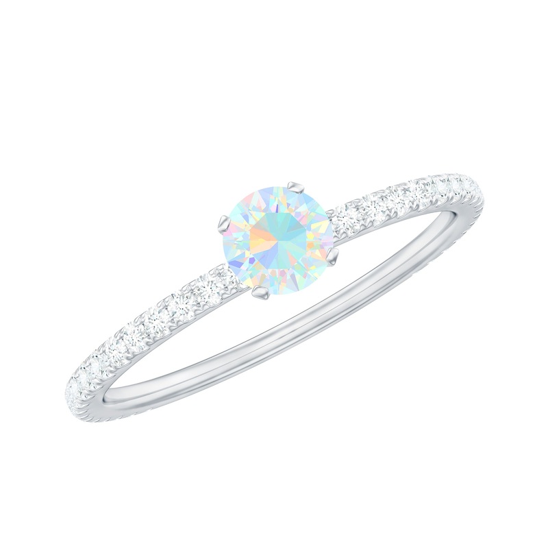 Simple Ethiopian Opal and Diamond Solitaire Ring