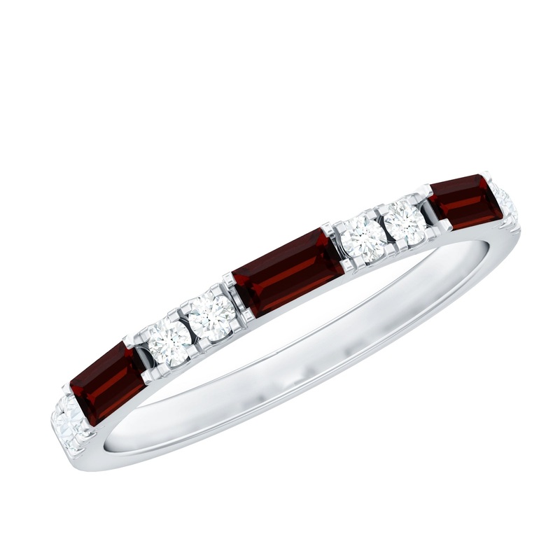 Stackable Garnet and Diamond Ring in Shared Prong Setting