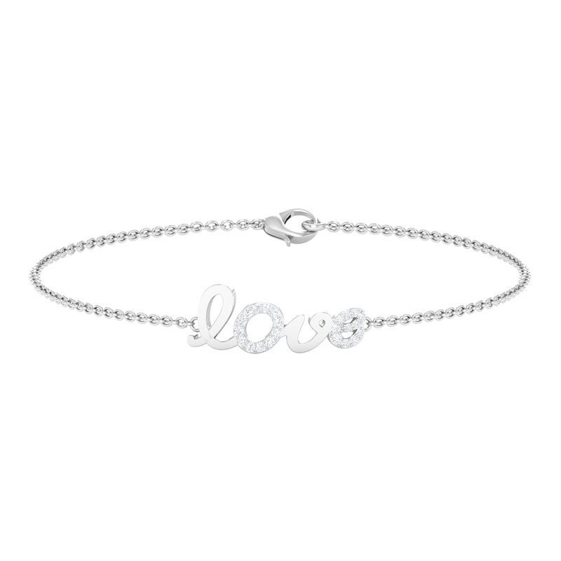 Surface Prong Set Diamond Love Chain Bracelet