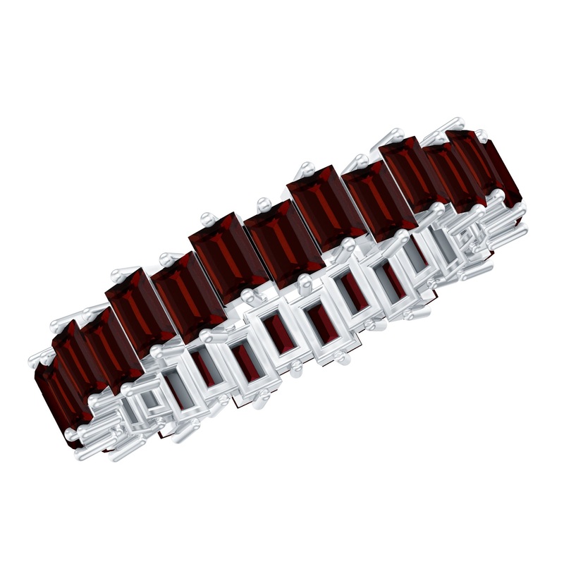 Uneven Baguette Cut Garnet Eternity Ring in 2 Prong Setting