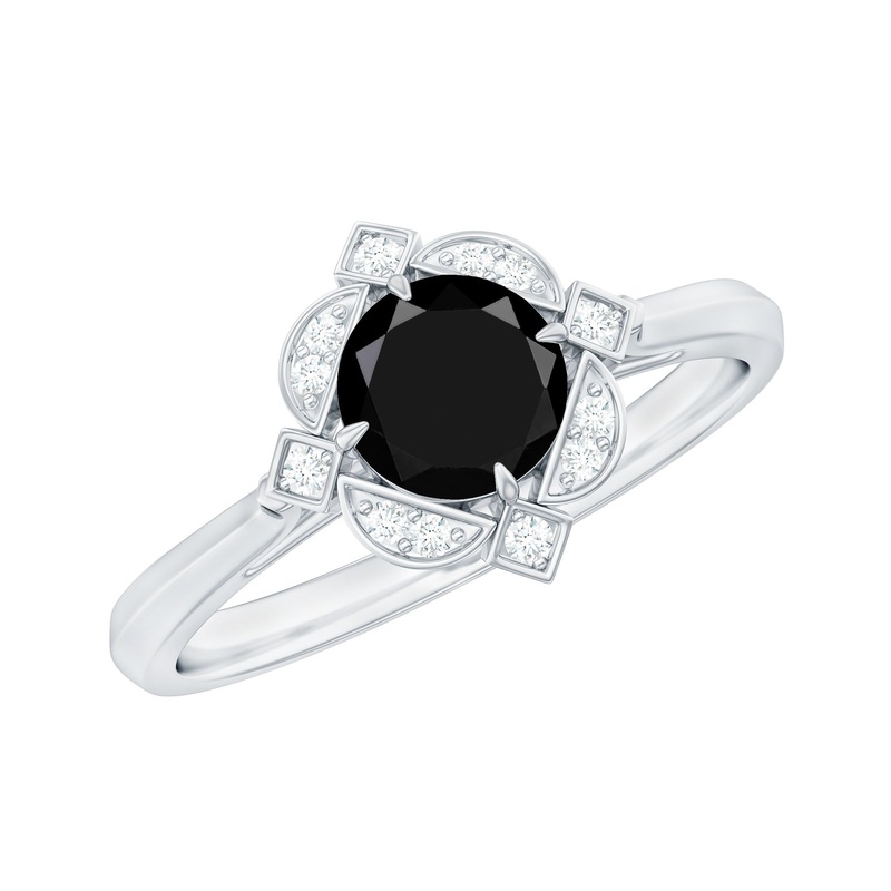 Vintage Style Round Black Onyx and Diamond Engagement Ring