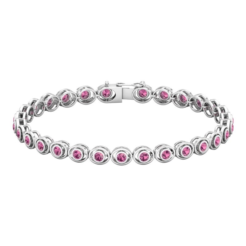 Bezel Set Natural Pink Tourmaline Tennis Bracelet