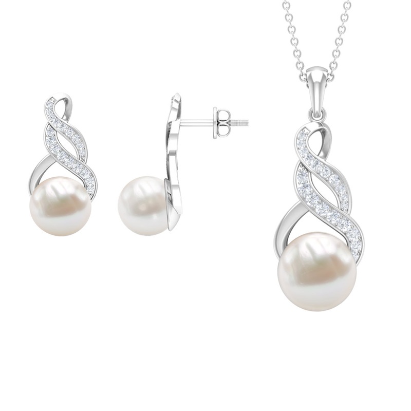 Freshwater Pearl Drop and Moissanite Bridal Jewelry Set