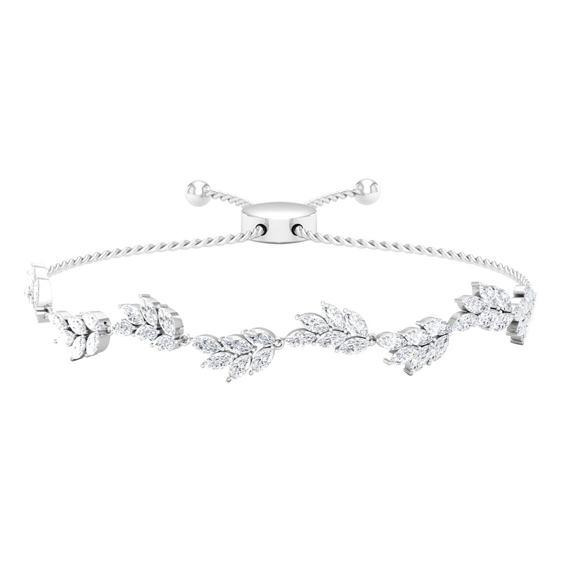 Leaf Bolo Bracelet with Marquise Cut Moissanite in Prong Setting