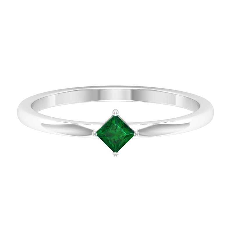 Princess Cut Solitaire Emerald Ring in 4 Prong Diagonal Setting