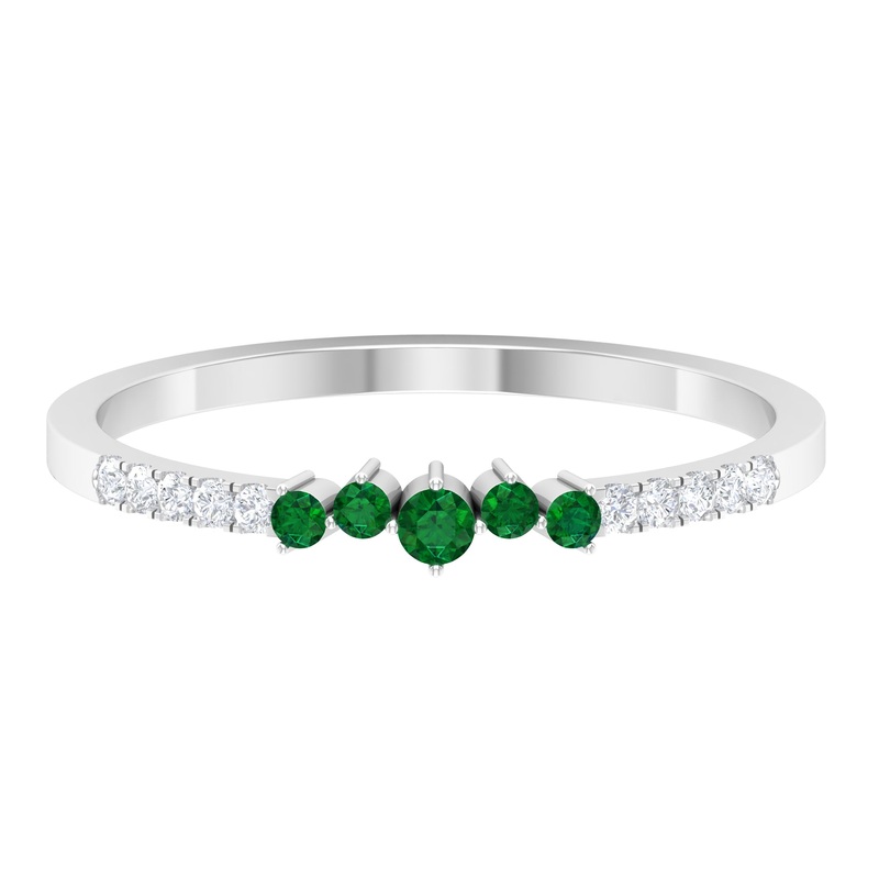 Prong Set Emerald and Shiny Diamond Stackable Ring