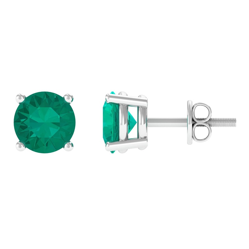 Round Shape Lab Grown Emerald Solitaire Stud Earrings