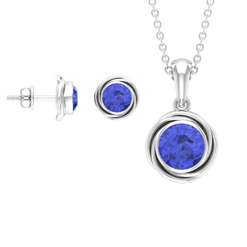 Round Tanzanite Swirl Pendant and Earrings Set