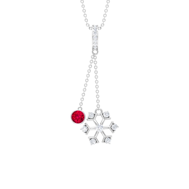 Ruby and Diamond Snowflake Dangle Pendant