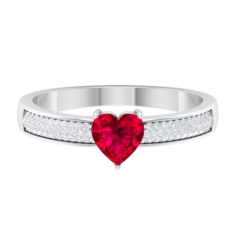 Ruby Heart Engagement Ring with Pave Diamond