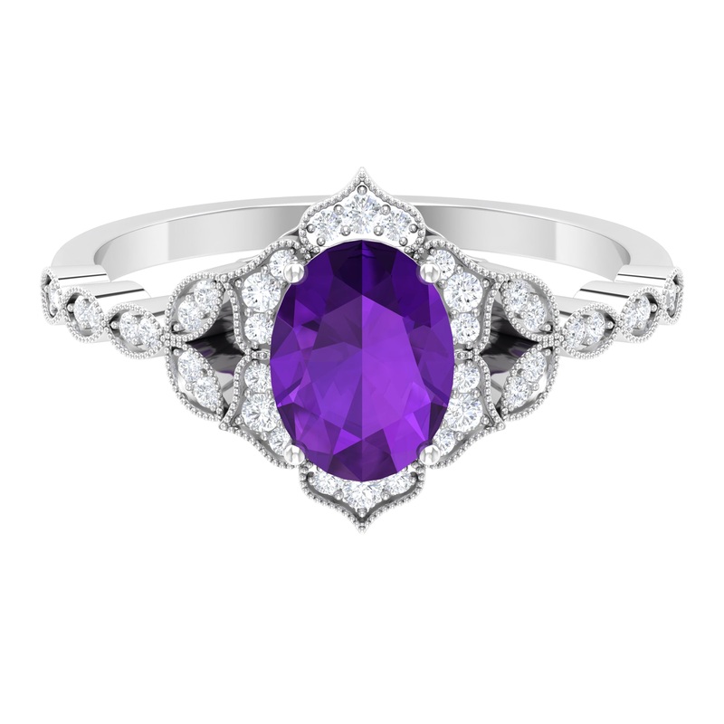 Solitaire Amethyst Engagement Ring with Diamond Accent