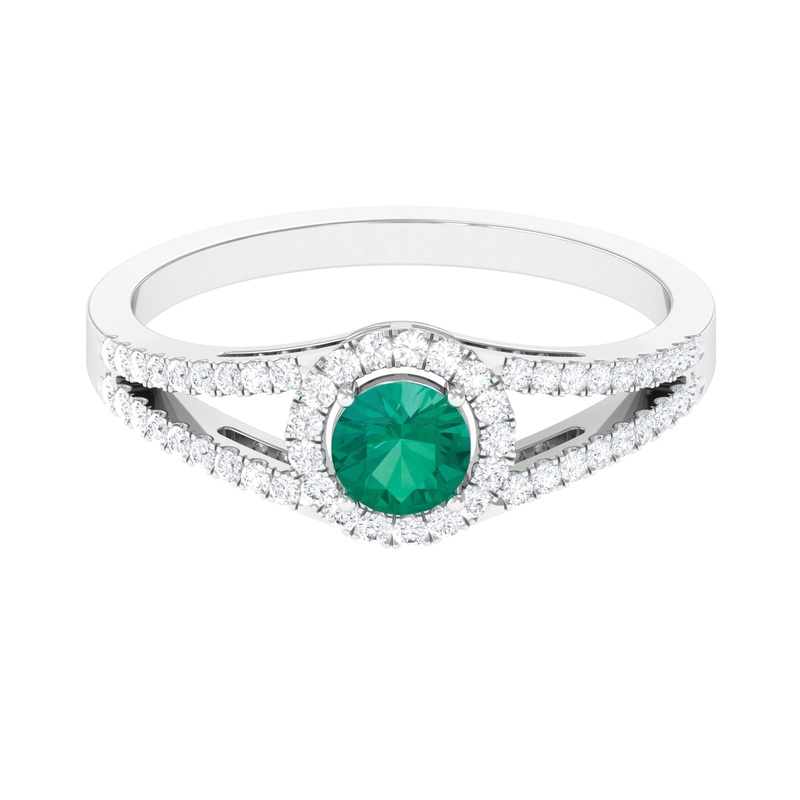 Split Shank Emerald Engagement Ring with Real Diamond