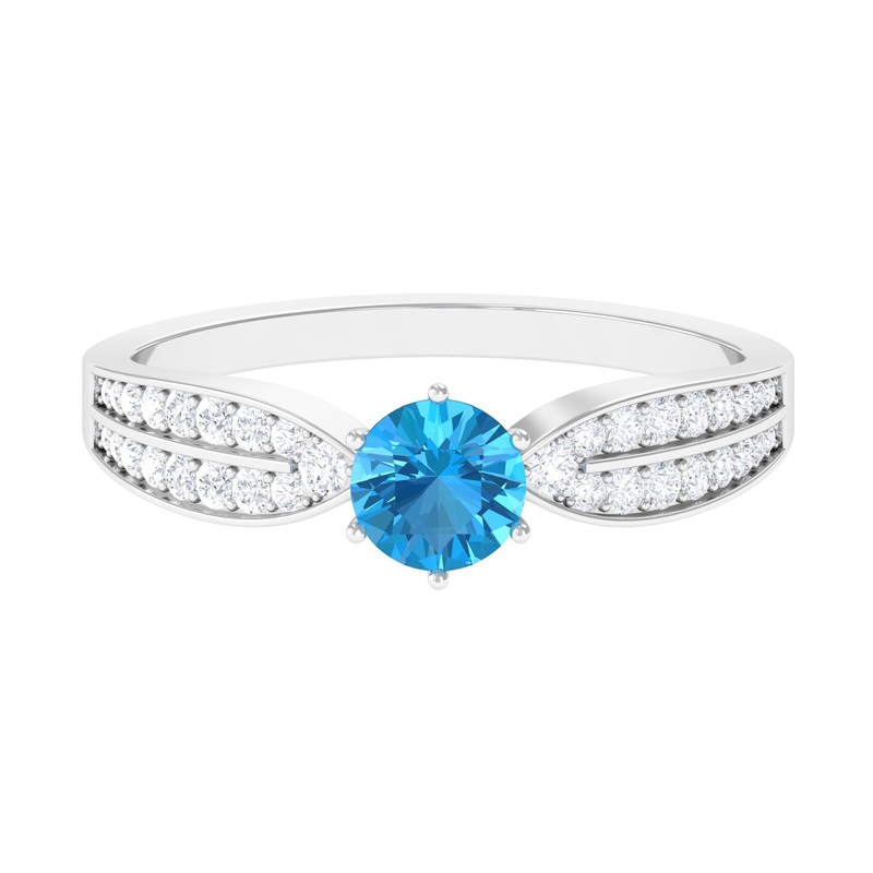 Swiss Blue Topaz Engagement Ring with Diamond Side Stones