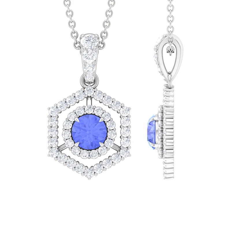 Tanzanite and Diamond Hexagon Pendant Necklace