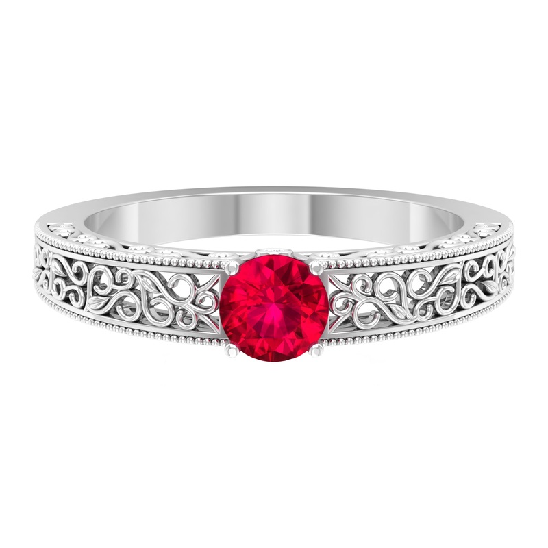 Vintage Ruby Solitaire Engagement Ring with Surprise Diamond