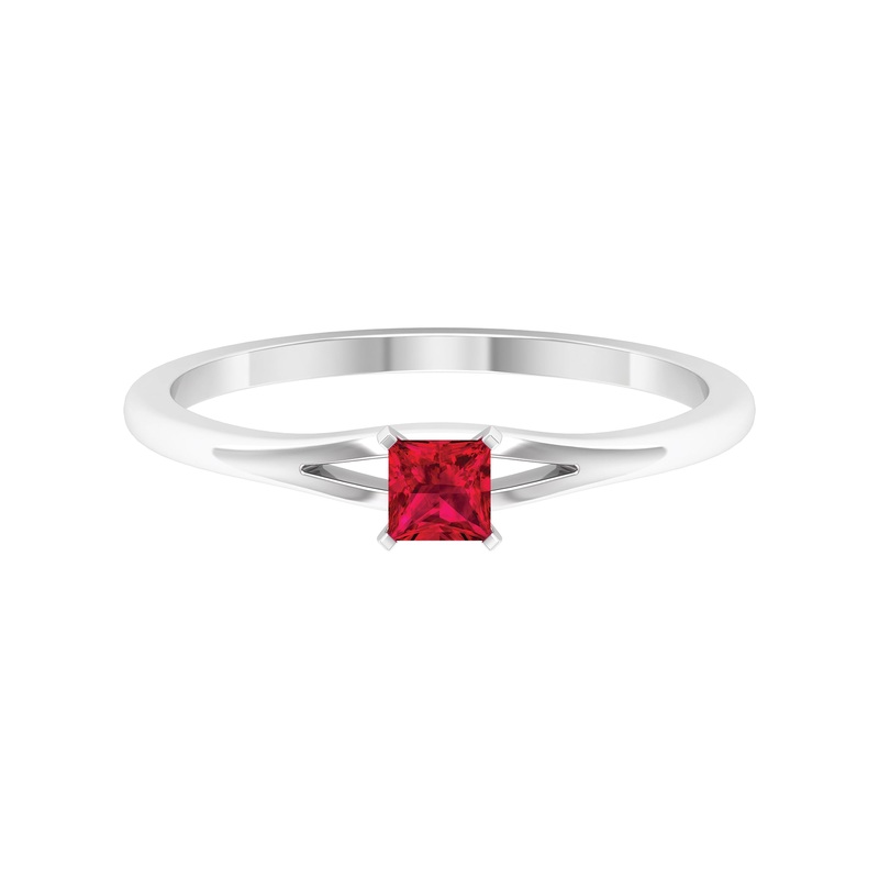 Princess Cut Ruby Solitaire Ring in Split Shank