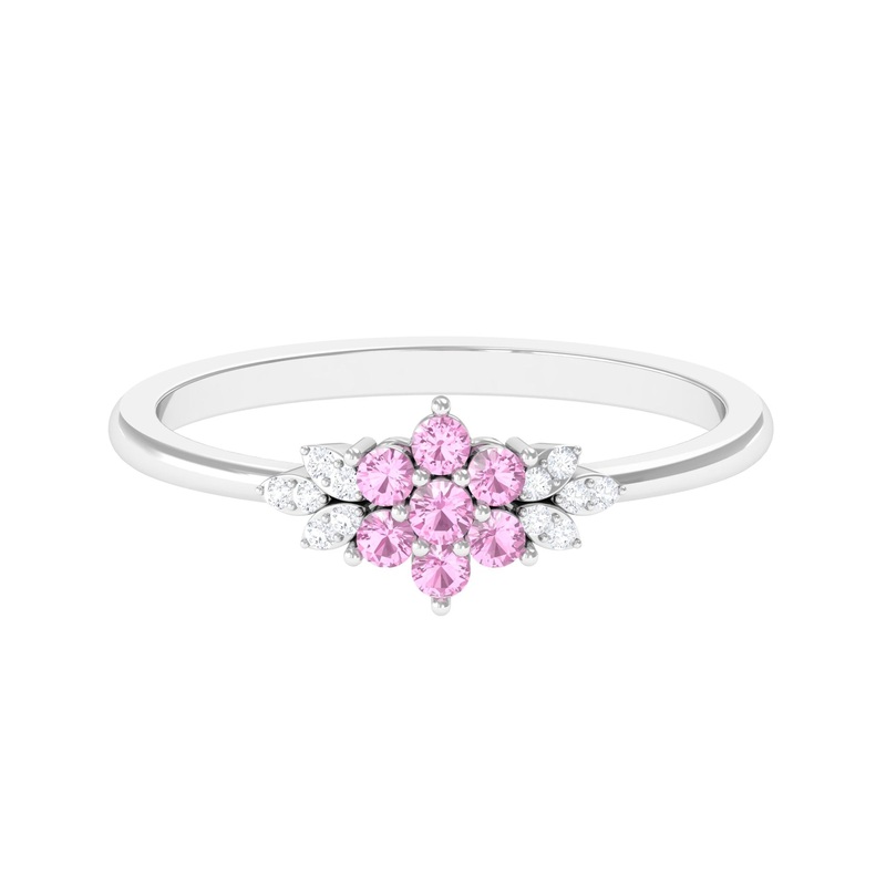 Real Pink Tourmaline Flower Cluster Ring with Diamond