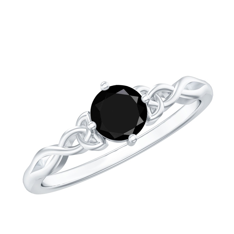 Round Black Diamond Solitaire Ring with Celtic Pattern