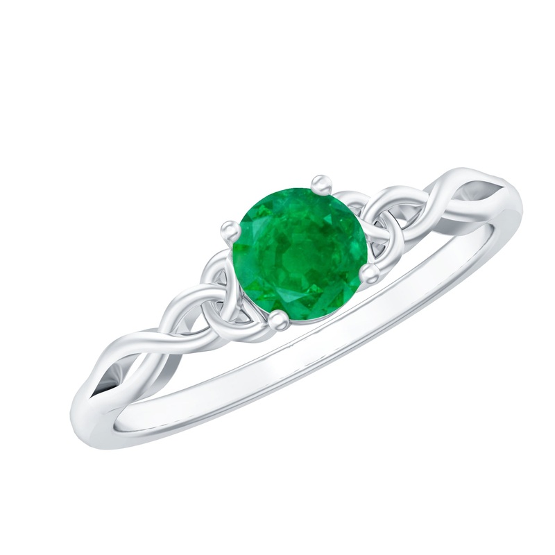 Round Shape Emerald Solitaire Ring with Celtic Shank