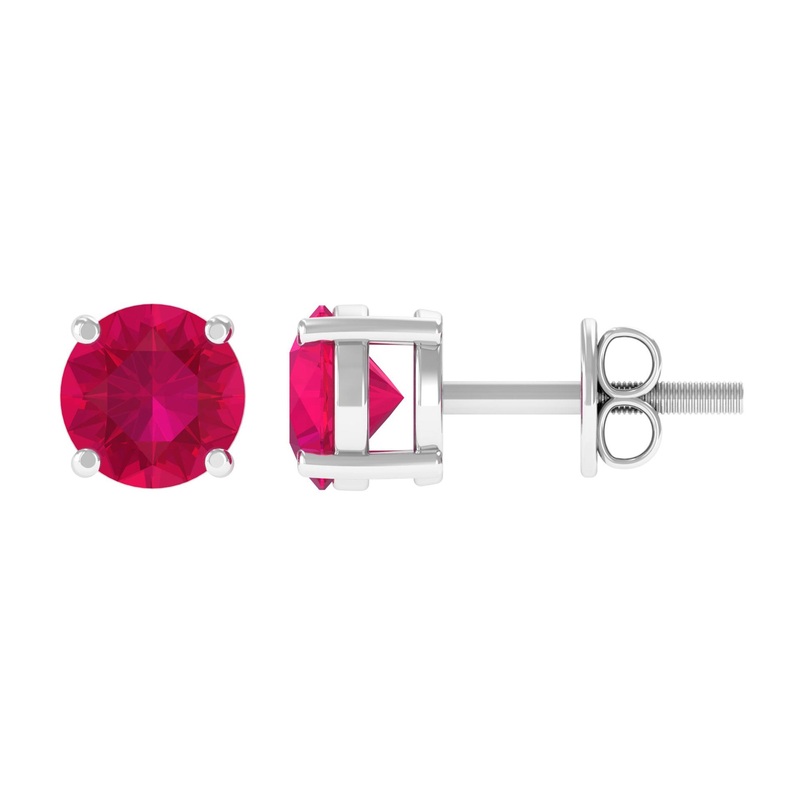 Round Shape Lab Grown Ruby Solitaire Stud Earrings