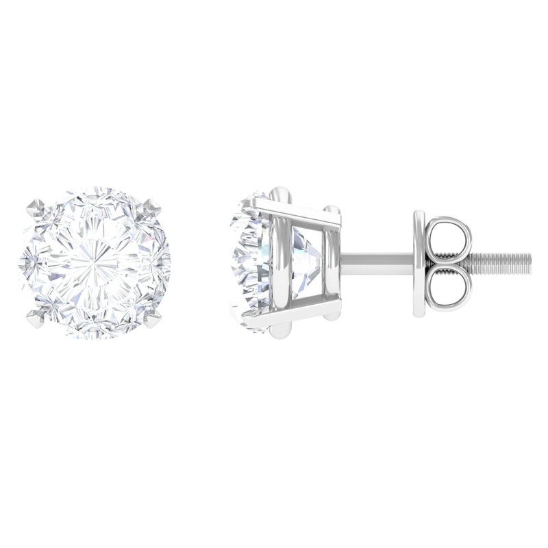Round Shape Moissanite Solitaire Stud Earrings in Claw Setting