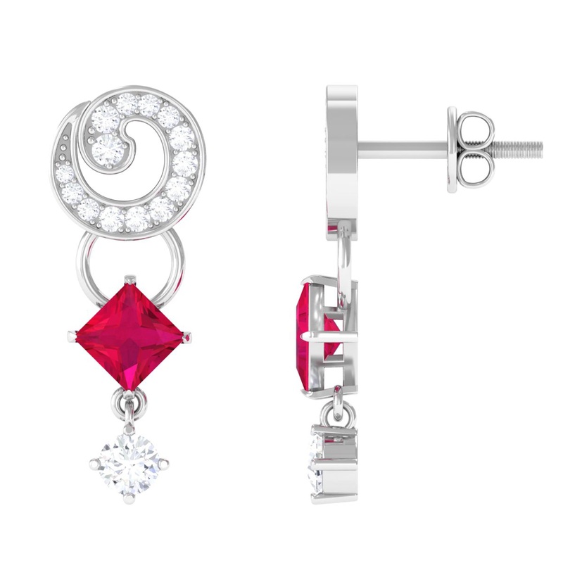Ruby and Diamond Drop Dangle Earrings