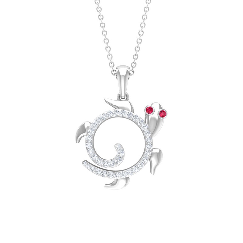 Ruby and Diamond Tortoise Pendant Necklace