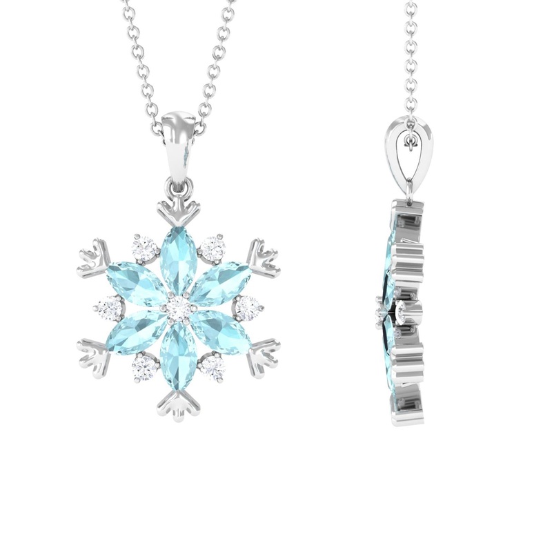 Sky Blue Topaz and Diamond Snowflake Pendant Necklace